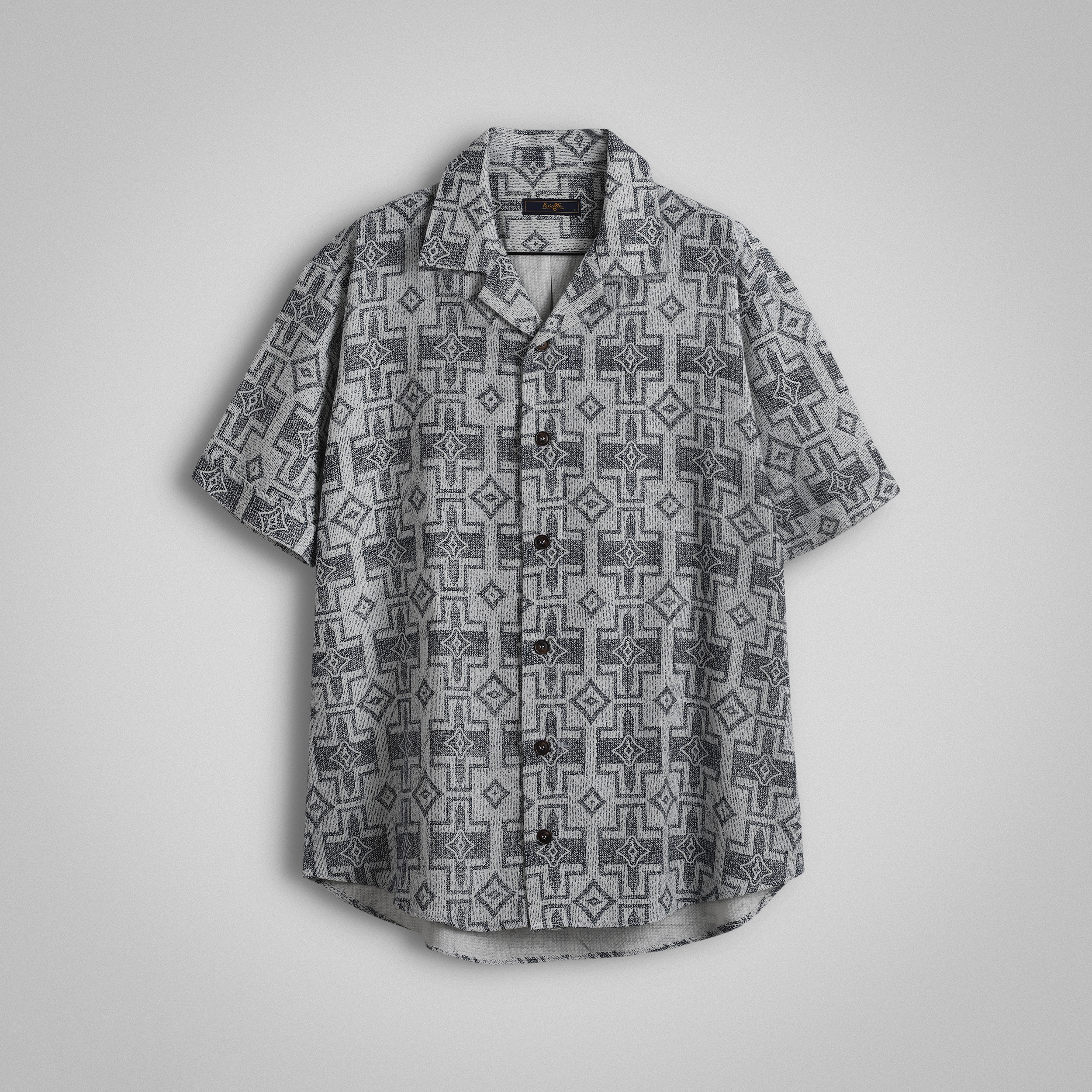 پیراهن آستین کوتاه کنفی یقه شکاری طرحدار سرمه ای کد : 11119