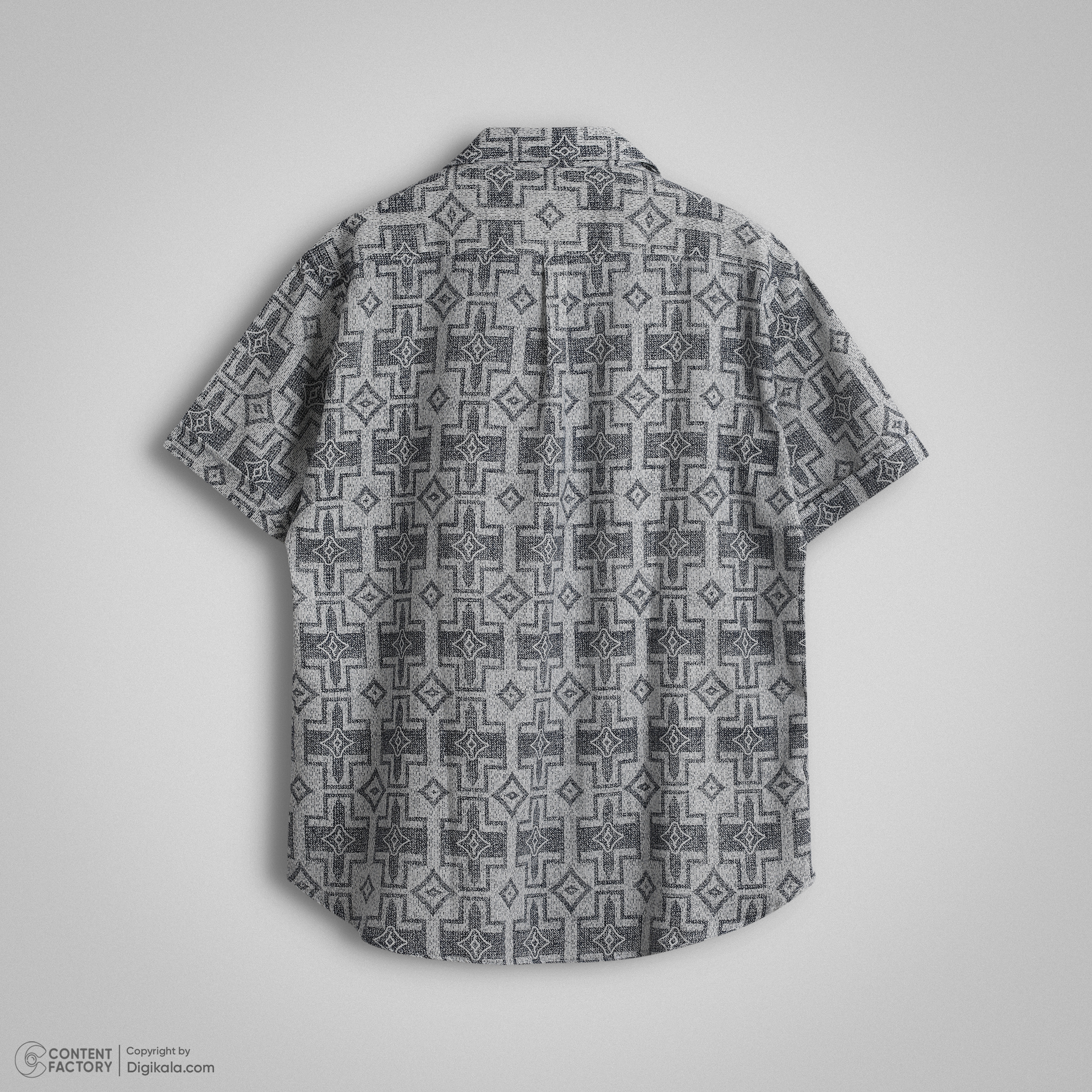پیراهن آستین کوتاه کنفی یقه شکاری طرحدار سرمه ای کد : 11119 - Image 2