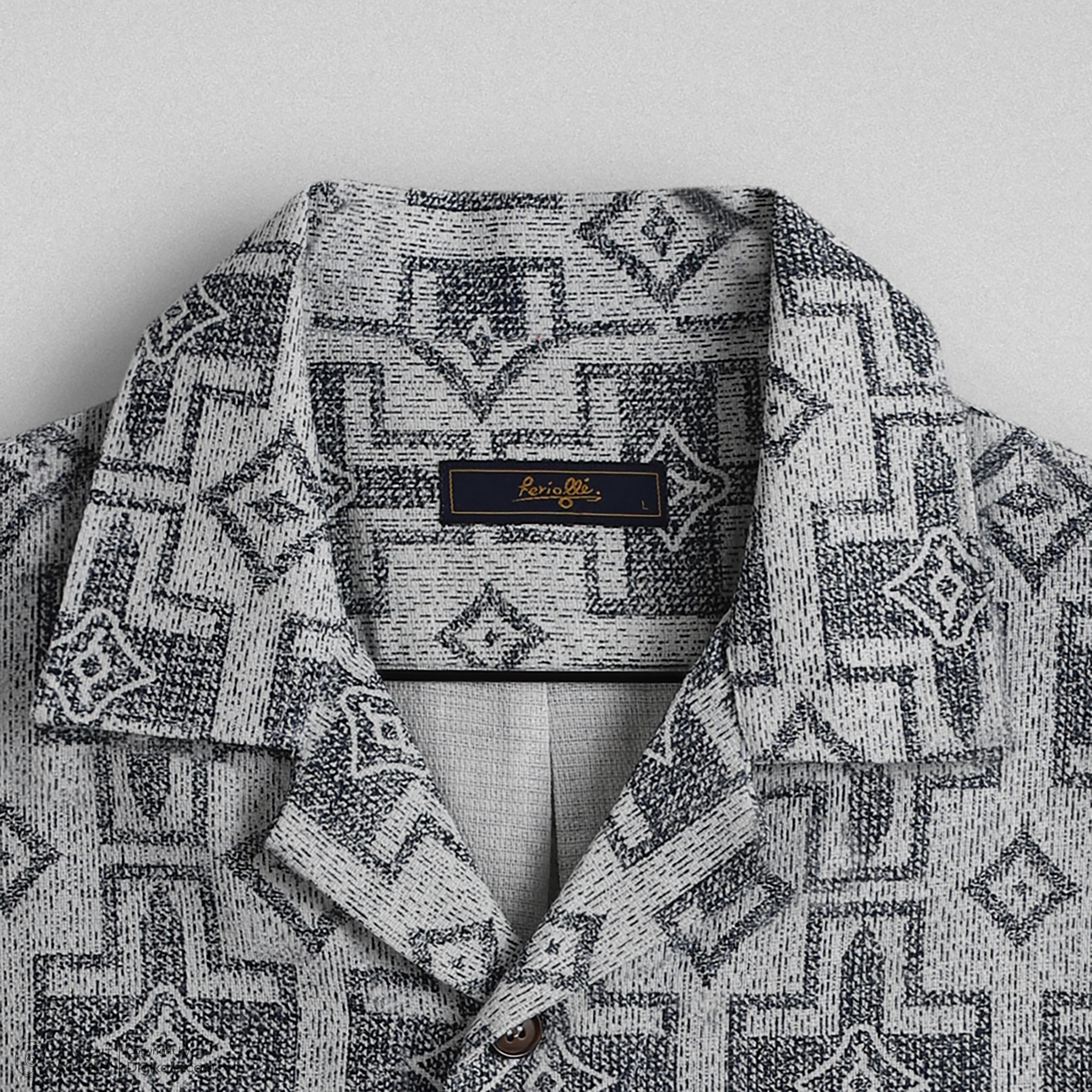 پیراهن آستین کوتاه کنفی یقه شکاری طرحدار سرمه ای کد : 11119 - Image 3